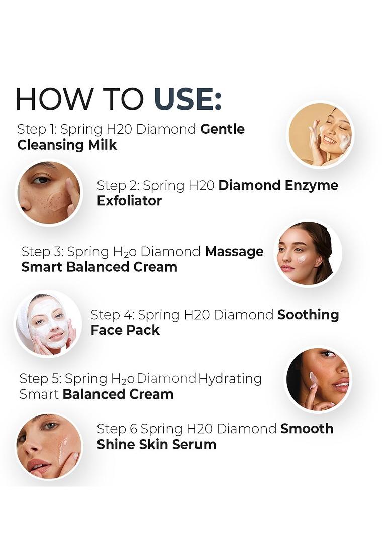 Spring H2O 6 Step 2 In 1 Diamond Facial Kit For Skin Brightening Repair 10 G Each