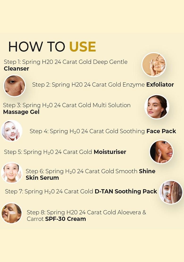 Spring H2O 8 Step 2 In 1 Formula Brightening Sun Protection 24 Carat Gold Facial Kit