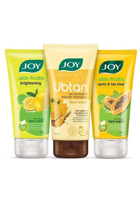Joy Set Of 3 Lemon Papaya Ubtan Tan Removal Face Wash 150 Ml Each