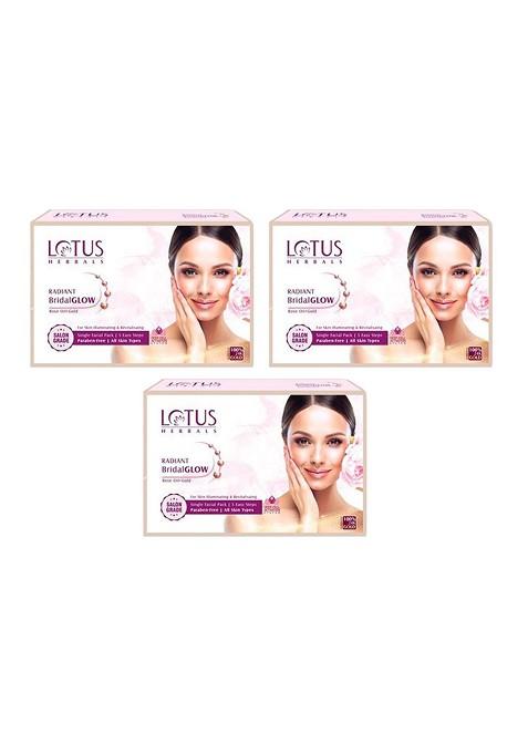 Lotus Herbals Set Of 3 Radiant Bridal Glow Rose Skin Facial Kit 57G Each