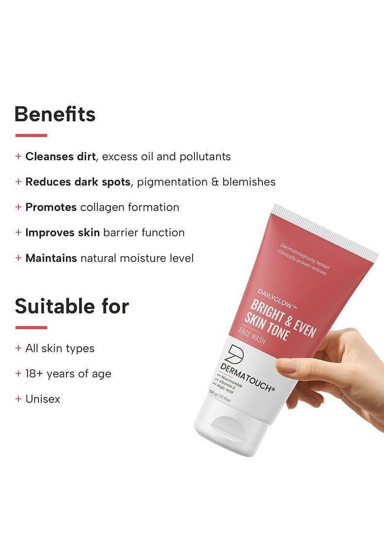 Dermatouch White Dailyglow Bright Even Skin Tone Face Wash 150 G - Indya