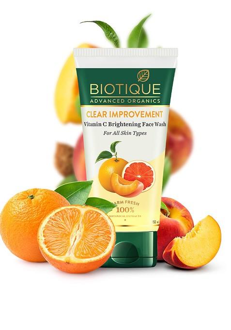Biotique Clear Improvement Vitamin C Brightening Face Wash With Peach Tangerine 150 Ml