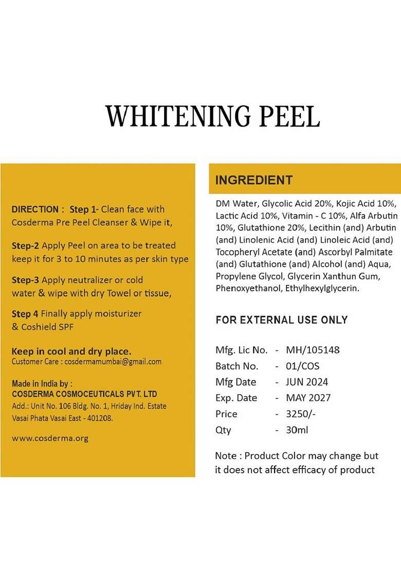 Cosderma Whitening Chemical Peeling Facial Kit - Indya