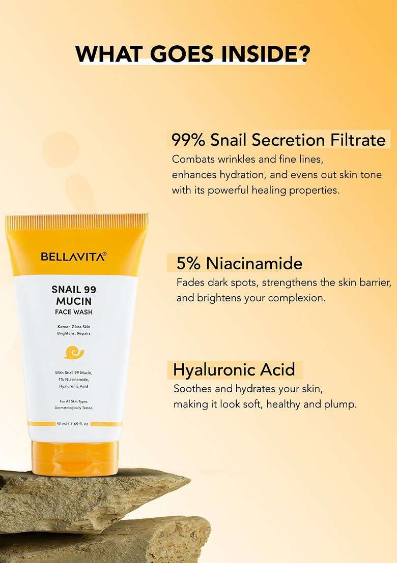 Bella Vita Organic Snail 99 Mucin Face Wash With Niacinamide For Korean Glass Skin 50 Ml - Indya