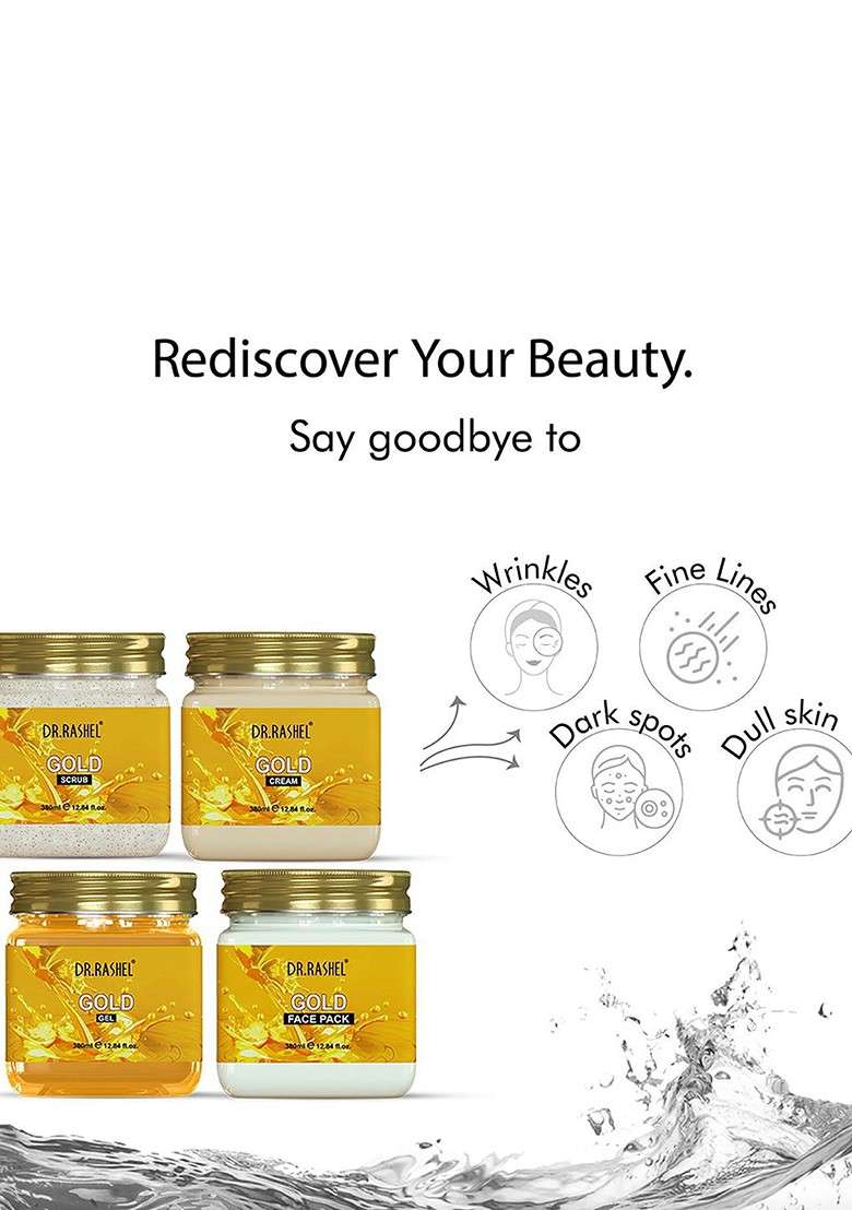 Dr Rashel Set Of 4 Gold Scrub Gel Cream Face Pack 380 Ml Each - Indya