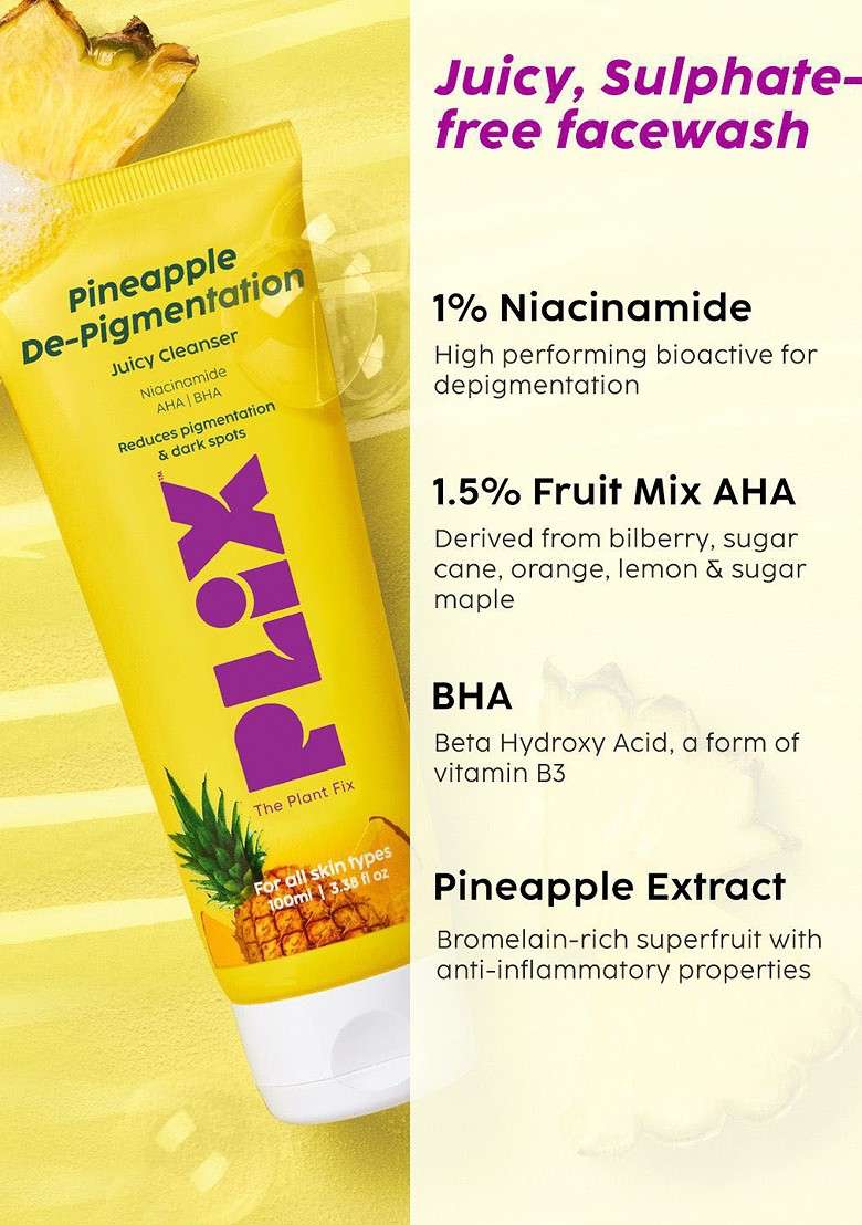 Plix The Plant Fix Set Of 2 Pineapple De Pigmentation Juicy Face Wash 100Ml Each - Indya