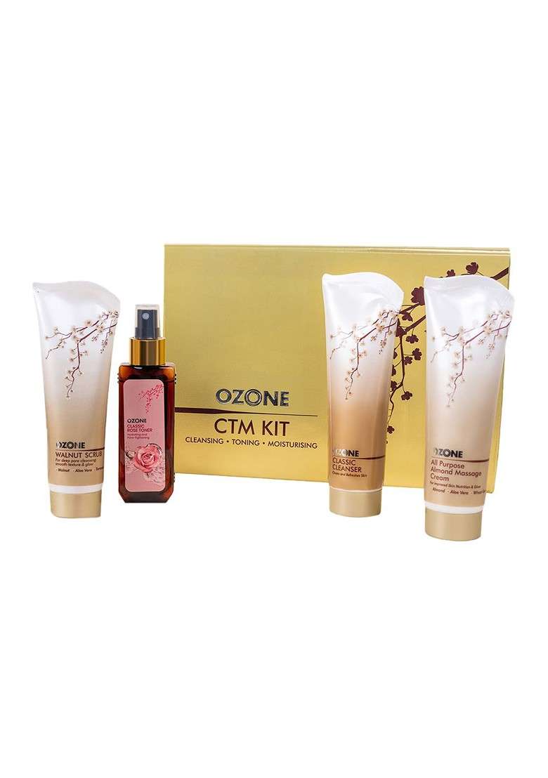 Ozone Ctm Set Of 4 Cleanser Walnut Scrub Rose Toner Almond Massage Cream - Indya