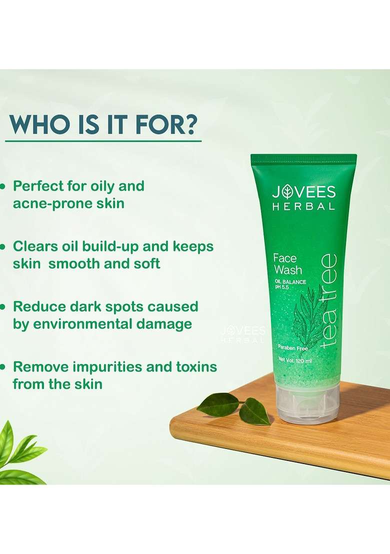 Jovees Herbal Tea Tree Oil Control Facewash For Oily Acne Prone Skin 120Ml - Indya