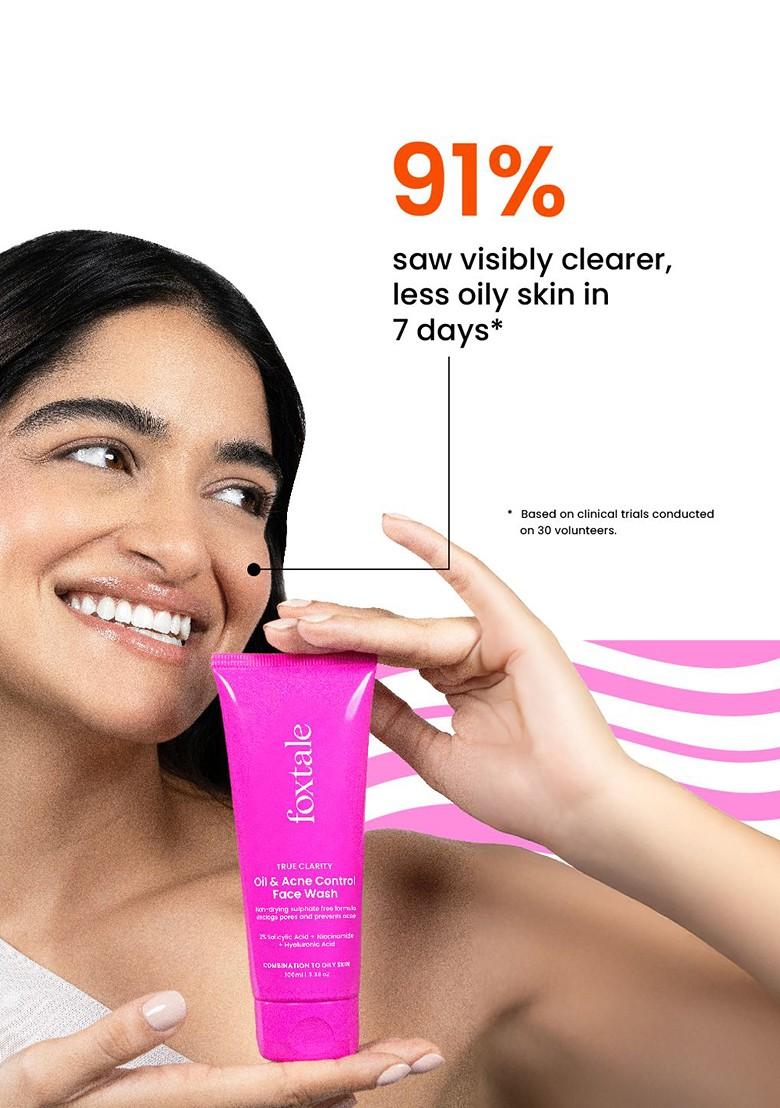 Foxtale Set Of 2 True Clarity Oil Acne Control Face Wash With Niacinamide 100 Ml Each
