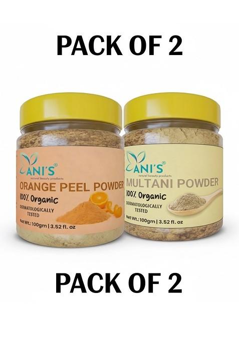 Ani'S Set Of 2 Organic Multani Mitti Orange Peel Powder For Face And Hair 100 G Each