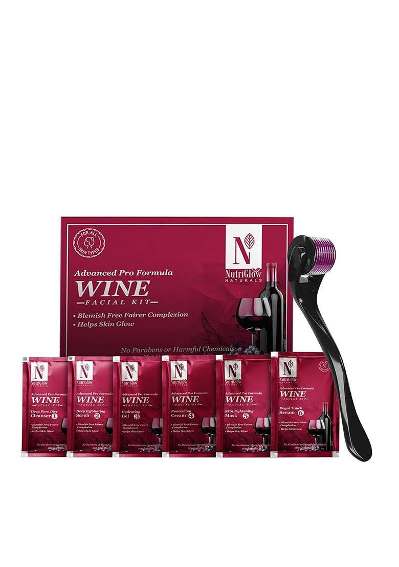 Nutriglow Naturals Wine Facial Kit With Derma Roller - Indya