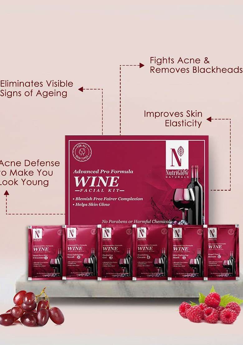 Nutriglow Naturals Wine Facial Kit With Derma Roller - Indya