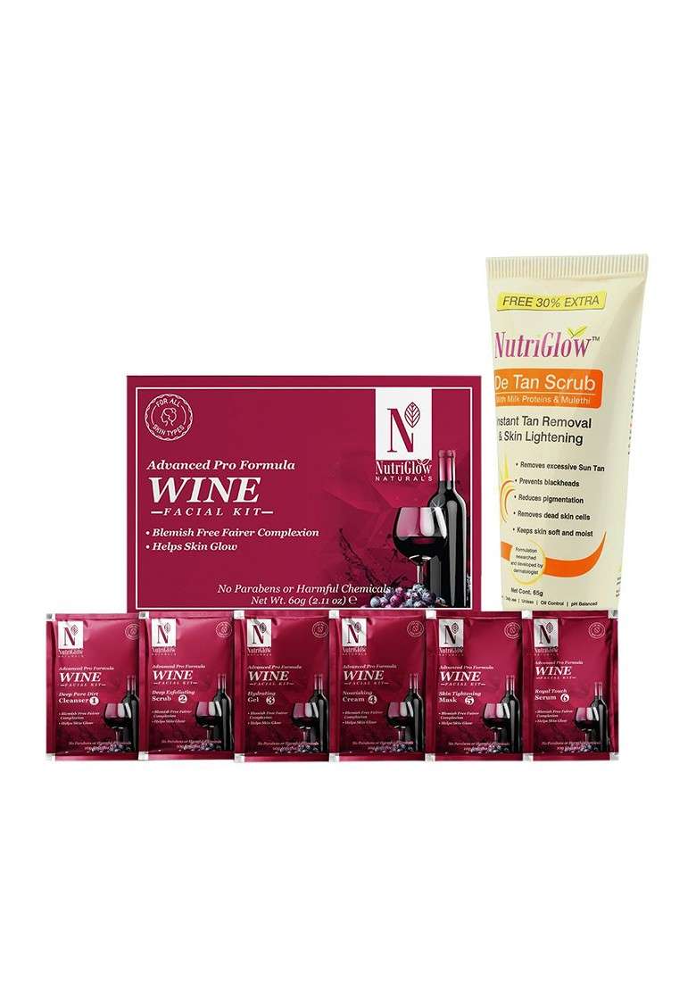 Nutriglow Naturals Wine Facial Kit 60Gm And De Tan Scrub 65Gm - Indya