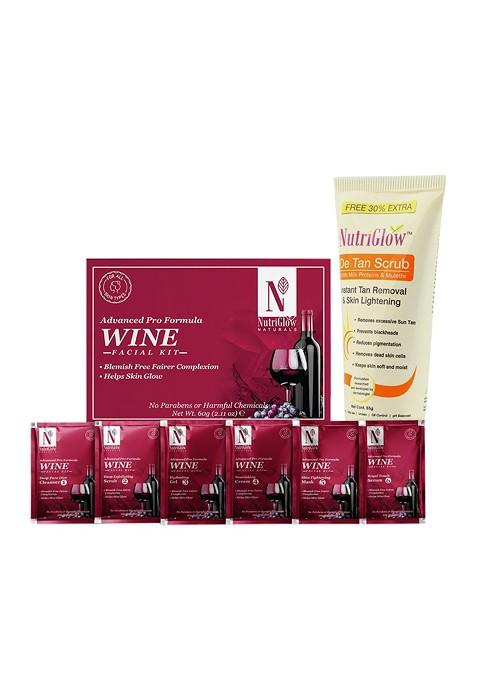 Nutriglow Naturals Wine Facial Kit 60Gm And De Tan Scrub 65Gm