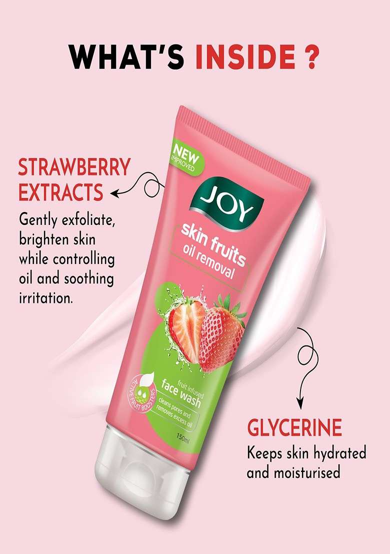 Joy Set Of 2 Skin Fruits Infused Strawberry Oil Removal Face Wash 150 Ml Each - Indya