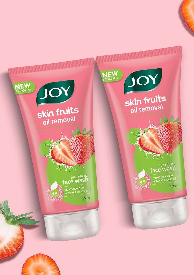 Joy Set Of 2 Skin Fruits Infused Strawberry Oil Removal Face Wash 150 Ml Each - Indya