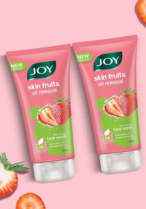 Joy Set Of 2 Skin Fruits Infused Strawberry Oil Removal Face Wash 150 Ml Each