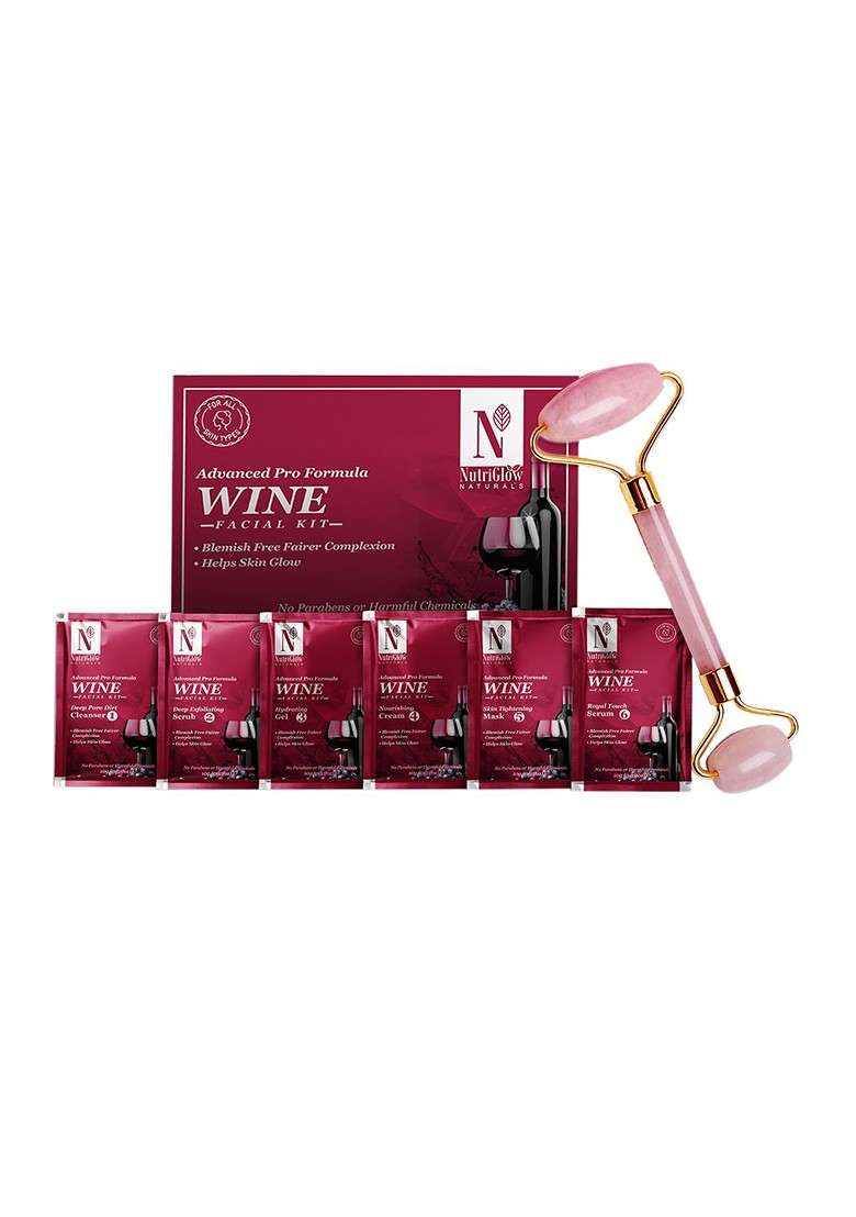 Nutriglow Naturals Sustainable Wine Facial Kit For Blemish Free Complexion 60 G With Jade Roller - Indya