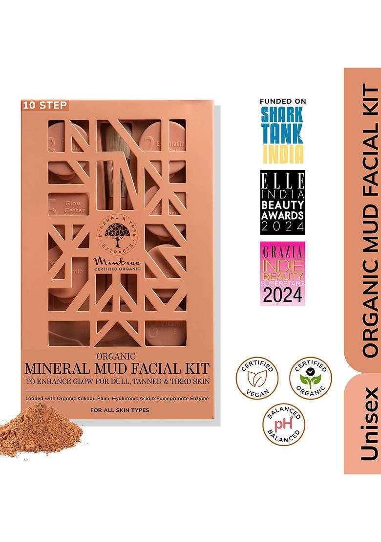 Mintree 10 Step Organic Mineral Mud Facial Kit For Dull Tanned Tired Skin 250G - Indya