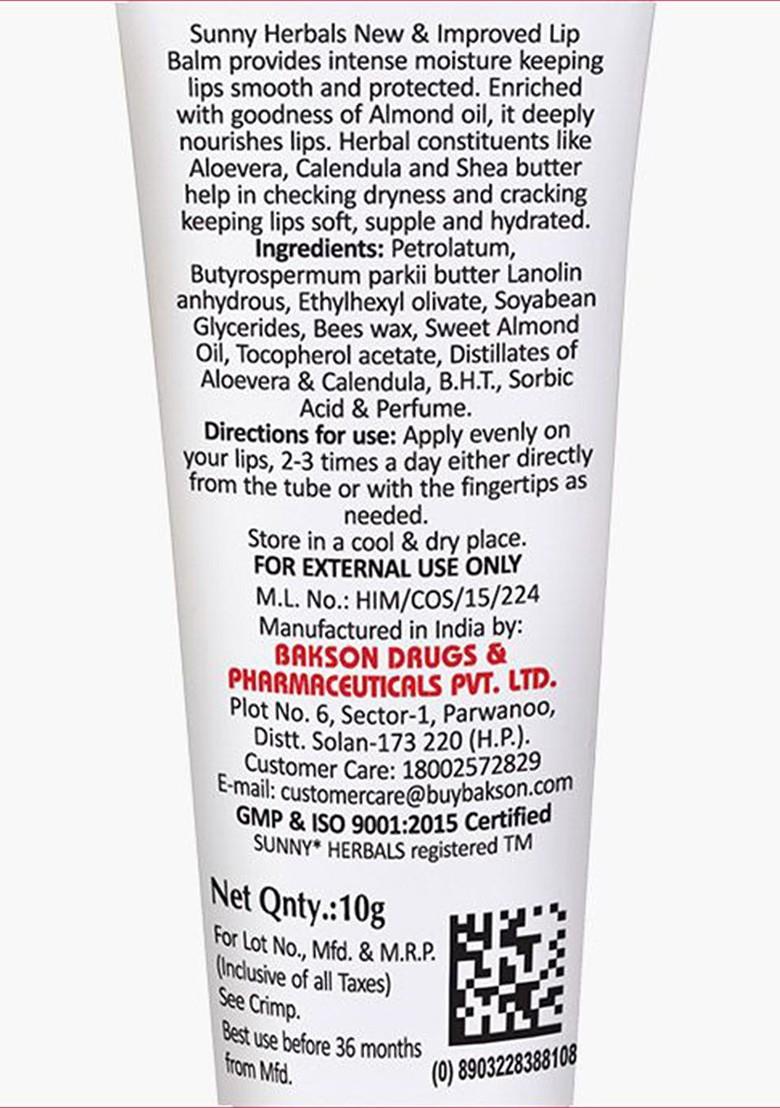 Sunny Herbals Set Of 4 Moisturising Lip Balm With Almond Oil 10 G Each