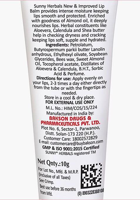 Sunny Herbals Set Of 4 Moisturising Lip Balm With Almond Oil 10 G Each