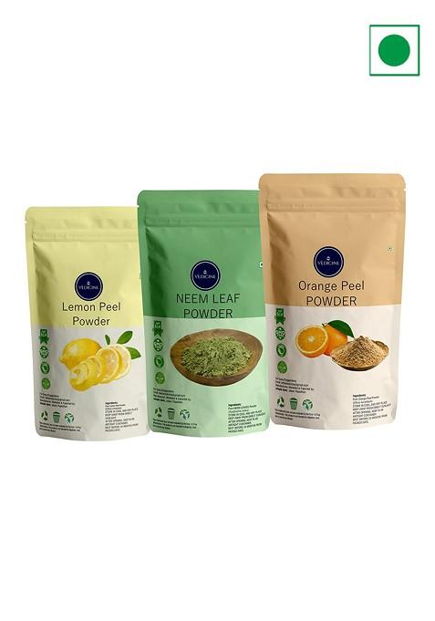 Vedicine Set Of 3 Lemon Neem Leaf Orange Peel Powder Face Pack 100 G Each