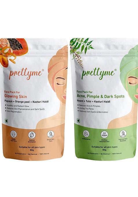 Prettyme Set Of 2 Orange Peel Haldi Papaya Neem Tulsi Powder Face Pack 80 G Each