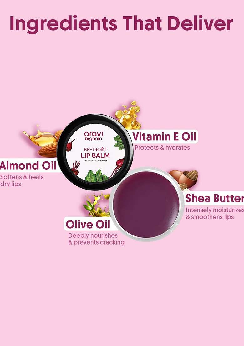Aravi Organic Beetroot Lip Balm With Beetroots Shea Butter Cocoa 8Gm - Indya
