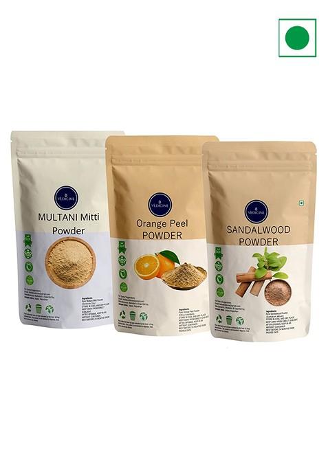 Vedicine Set Of 3 Multani Mitti Orange Peel Sandalwood Powder Face Pack 250G Each