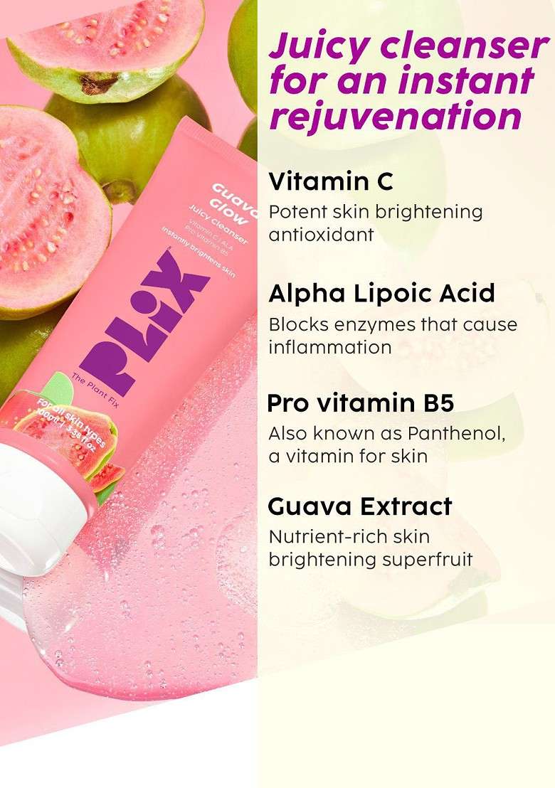 Plix The Plant Fix Set Of 2 Guava Glow Juicy Cleanser With Vitamin C 100Ml Each - Indya