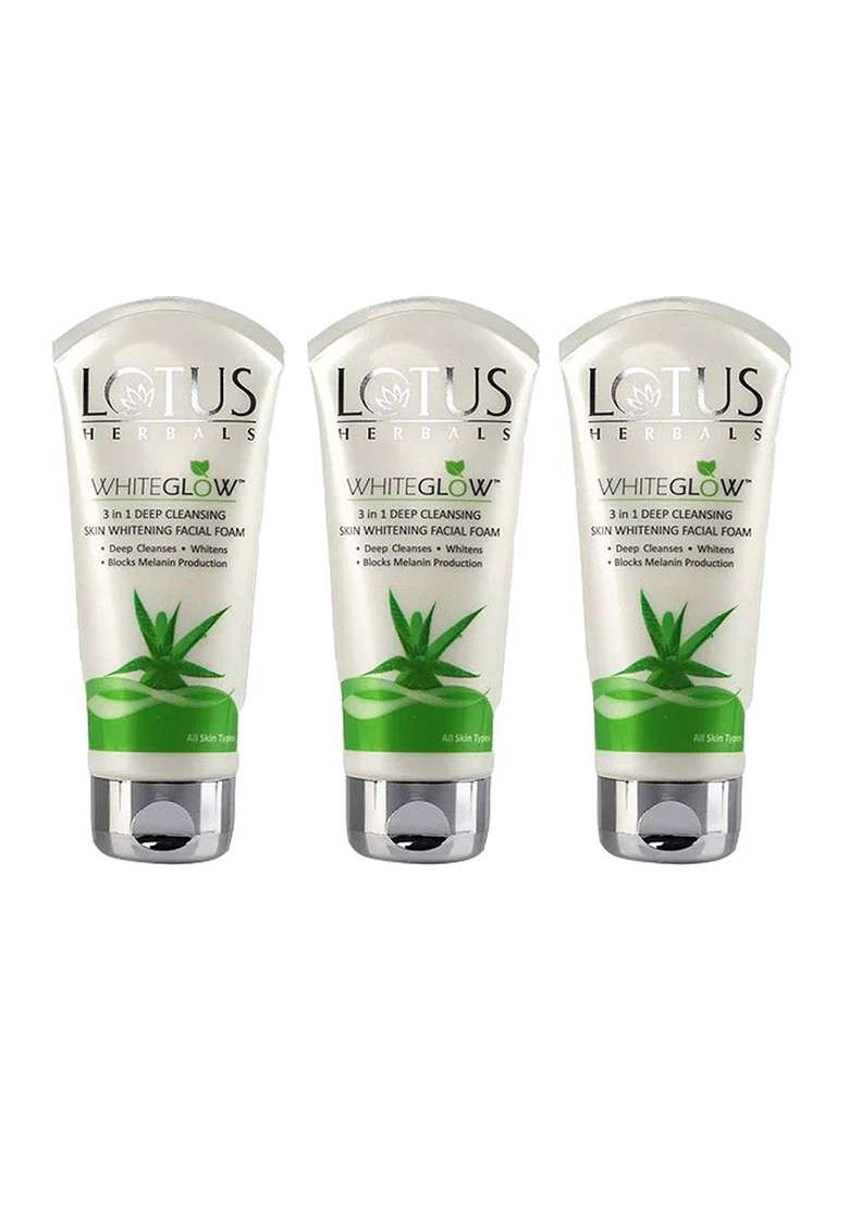 Lotus Herbals White Glow Set Of 3 Whitening Facial Foam With Aloevera 100G Each - Indya