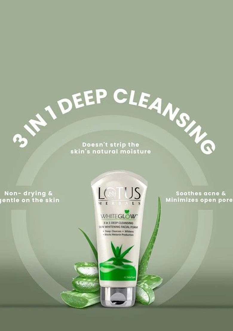 Lotus Herbals White Glow Set Of 3 Whitening Facial Foam With Aloevera 100G Each - Indya