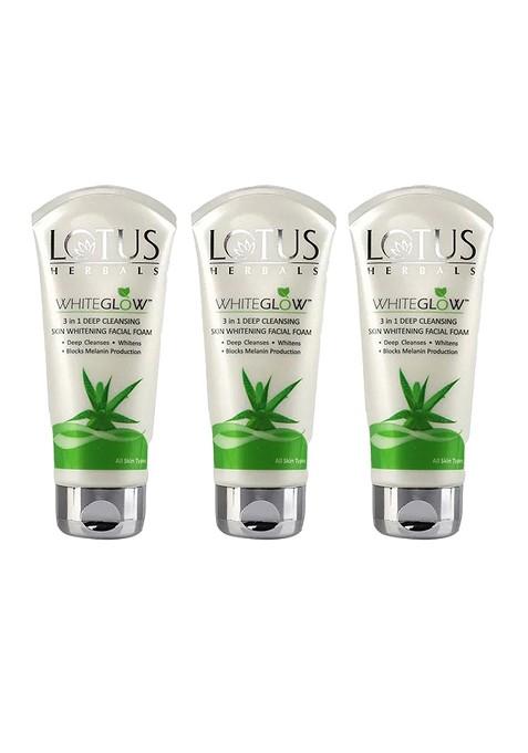 Lotus Herbals White Glow Set Of 3 Whitening Facial Foam With Aloevera 100G Each