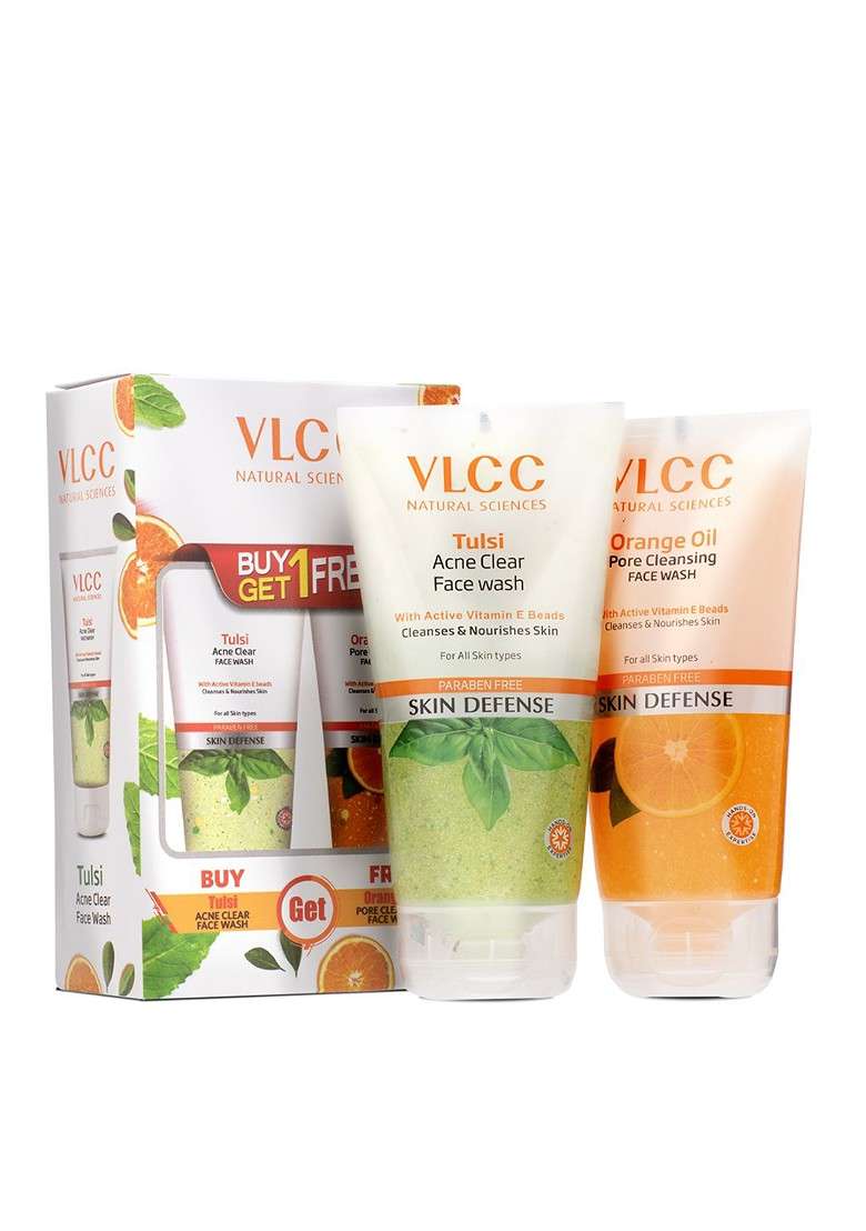 Vlcc Set Of Orange Oil Pore Cleansing Tulsi Acne Clear Face Wash 150 Ml Each - Indya