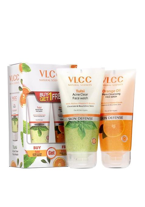 Vlcc Set Of Orange Oil Pore Cleansing Tulsi Acne Clear Face Wash 150 Ml Each