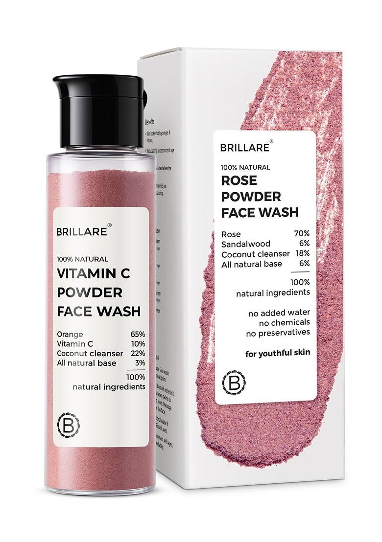 Brillare Rose Powder Face Wash For Younger Looking Skin With Sandalwood Coconut 30G