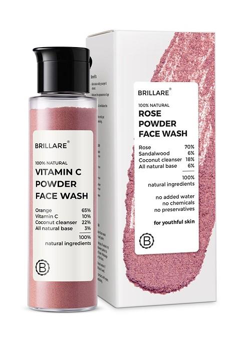 Brillare Rose Powder Face Wash For Younger Looking Skin With Sandalwood Coconut 30G