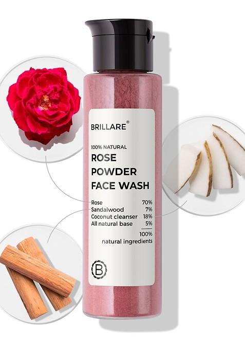 Brillare Rose Powder Face Wash For Younger Looking Skin With Sandalwood Coconut 30G