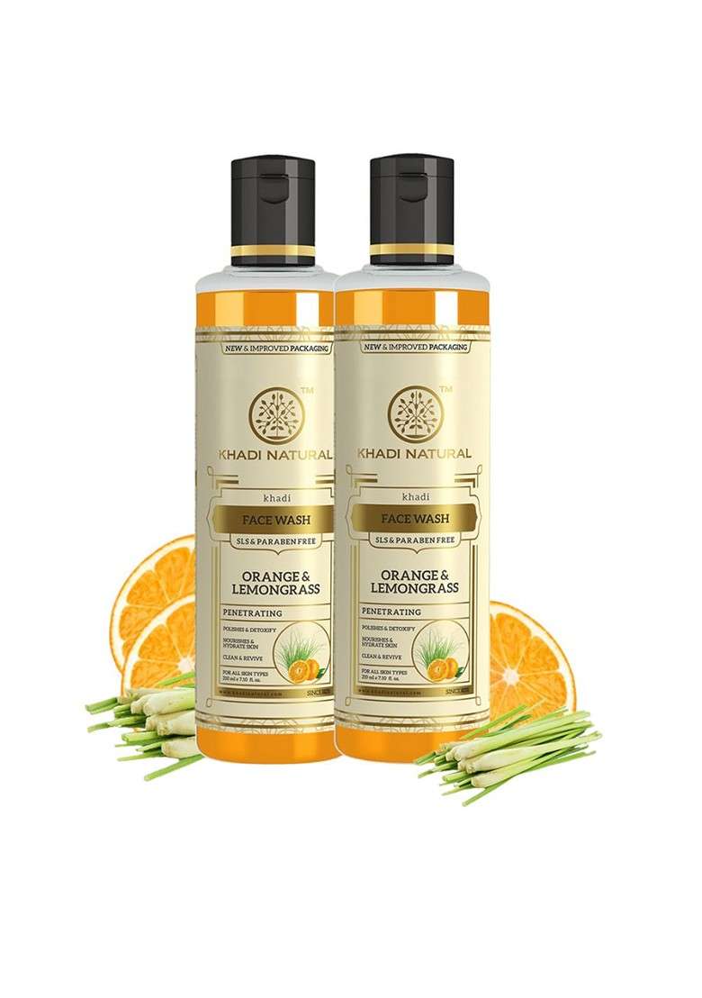 Khadi Natural Set Of 2 Orange Lemongrass Penetrating Face Wash 210 Ml Each - Indya