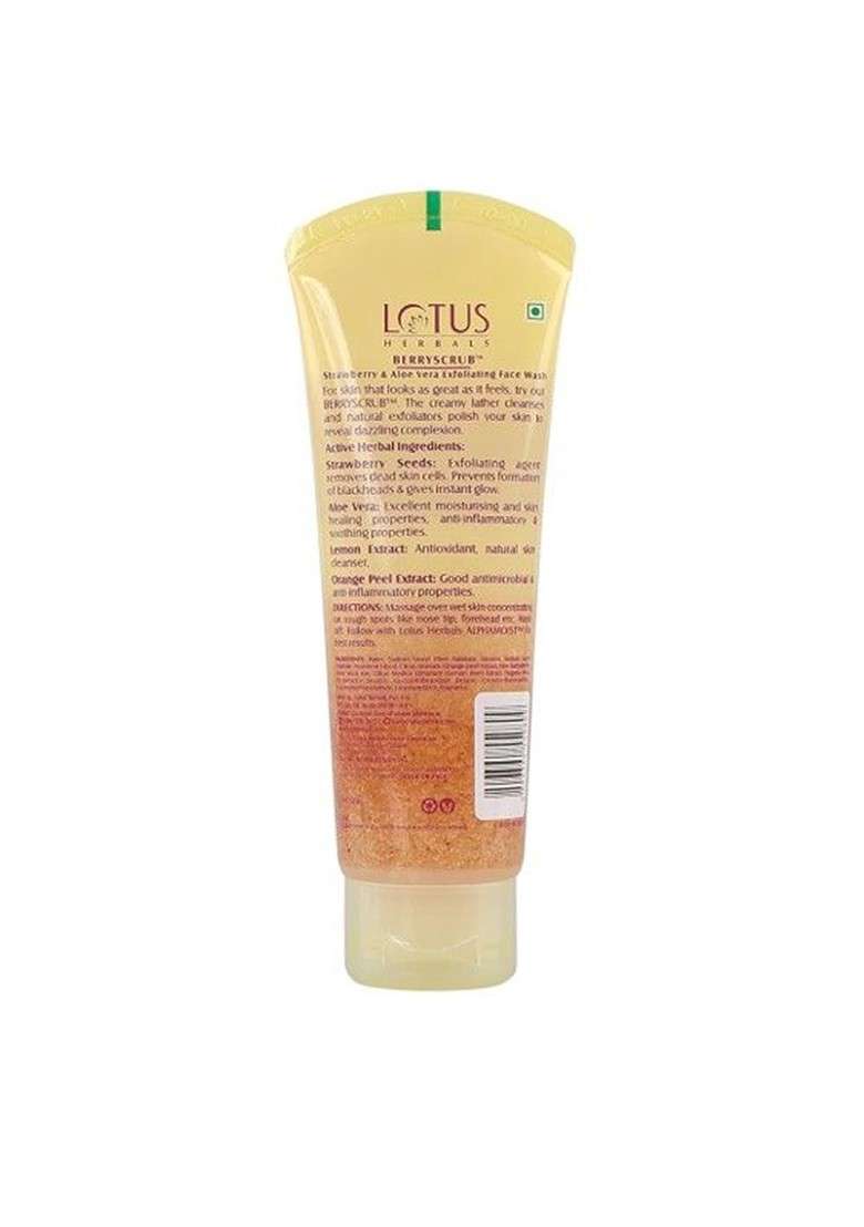 Lotus Herbals Set Of 2 Berryscrub Strawberry Aloe Vera Exfoliating Face Wash 120G Each - Indya