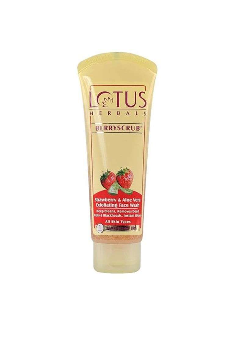 Lotus Herbals Set Of 2 Berryscrub Strawberry Aloe Vera Exfoliating Face Wash 120G Each - Indya