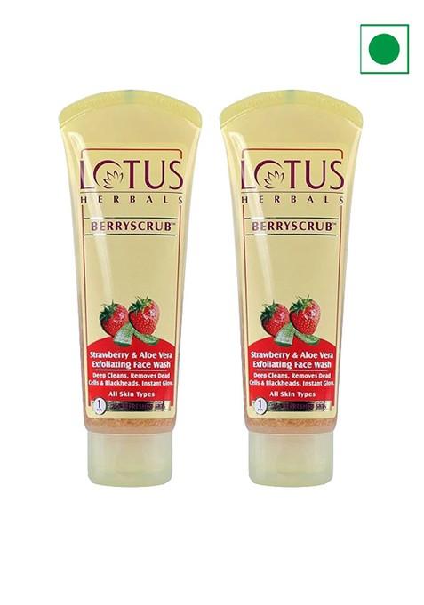 Lotus Herbals Set Of 2 Berryscrub Strawberry Aloe Vera Exfoliating Face Wash 120G Each