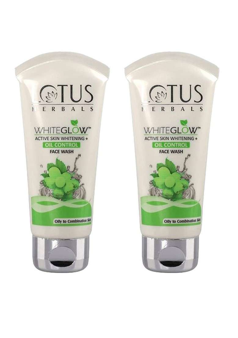 Lotus Herbals Set Of 2 Whiteglow Active Skin Whitening Oil Control Face Wash 100G Each - Indya
