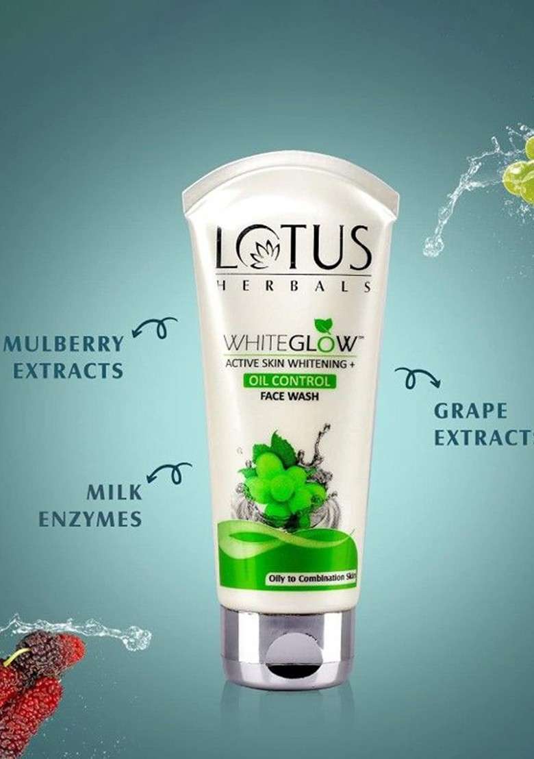 Lotus Herbals Set Of 2 Whiteglow Active Skin Whitening Oil Control Face Wash 100G Each - Indya