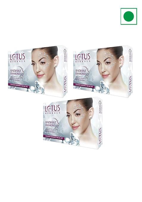 Lotus Herbals Set Of 3 Radiant Diamond Cellular Radiance Facial Kit 37G Each