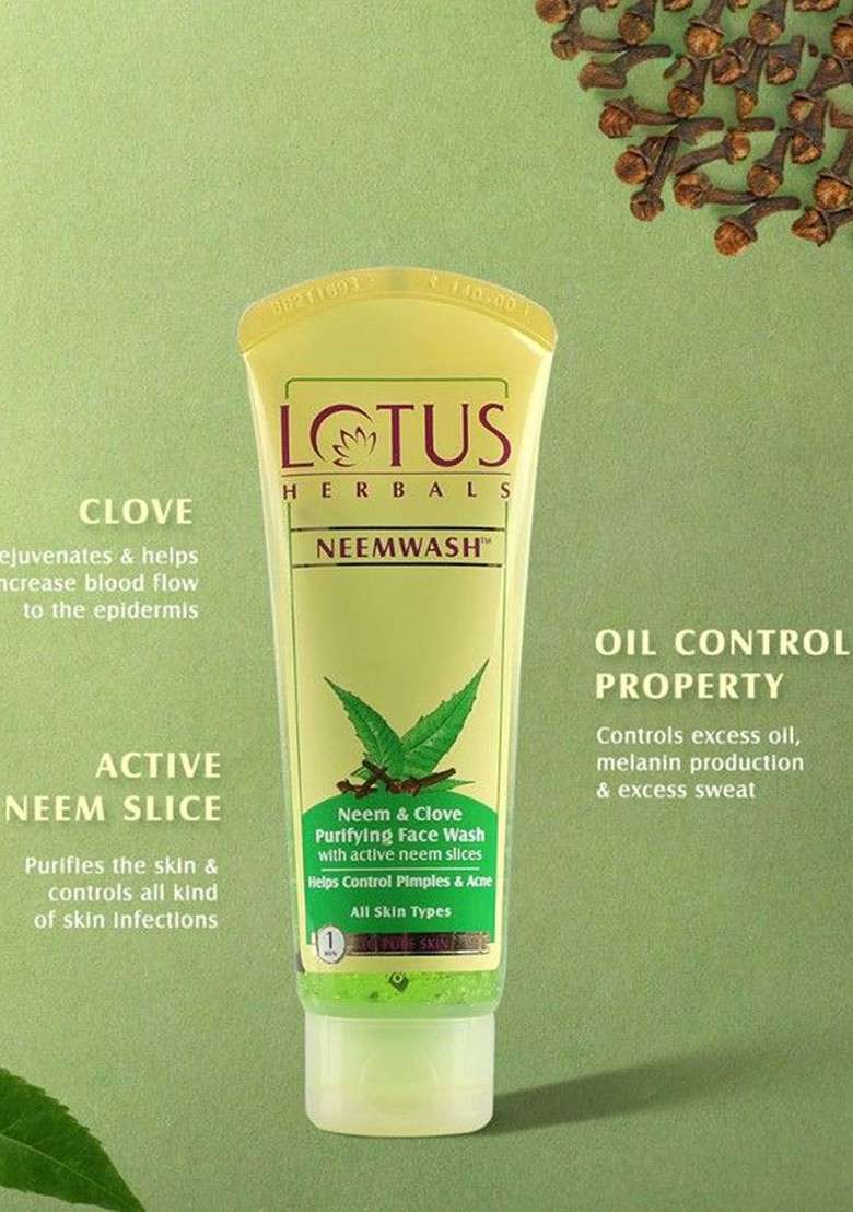 Lotus Herbals Set Of 2 Neem Face Clove Purifying Wash 120Ml Each - Indya