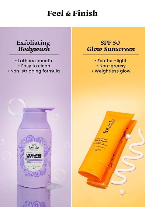 Foxtale Set Of 2 Exfoliate Body Wash 250 Ml With Glow Sunscreen 50