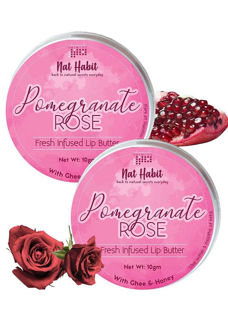 Nat Habit Set Of 2 Pomegranate Rose Fresh Infused Lip Butter With Ghee Honey 10 G Each - Indya