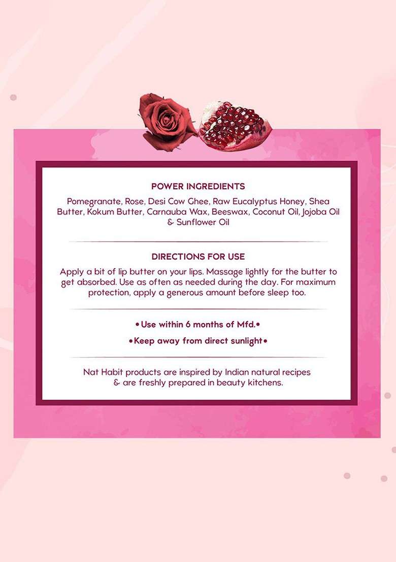 Nat Habit Set Of 2 Pomegranate Rose Fresh Infused Lip Butter With Ghee Honey 10 G Each - Indya