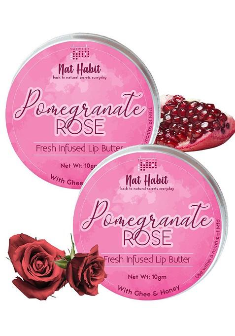 Nat Habit Set Of 2 Pomegranate Rose Fresh Infused Lip Butter With Ghee Honey 10 G Each